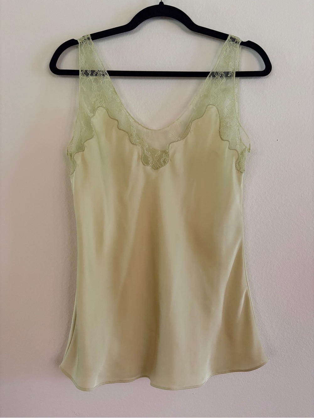 Zara Silky Lace Trim Camisole in Light Yellow Green